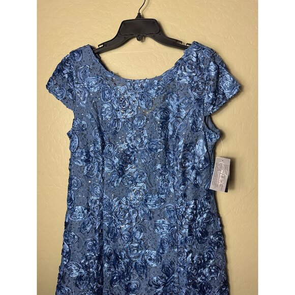 NWT Alex Evenings Tea Length A-Line Rosette Dress Brushed Peri 16 - Picture 3 of 7